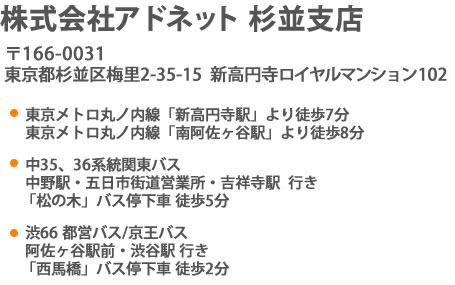 アドネット杉並支店までの行き方